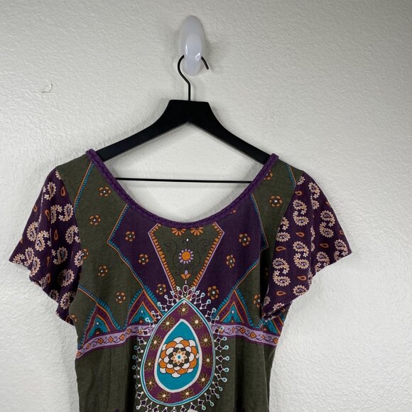Lucky Brand Top Juniors Short Sleeves Paisley Purple Size M Boho Hippie 90's Y2K - Picture 9 of 11